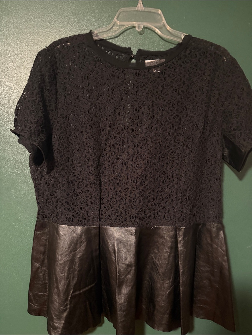 Bisou Bisou Black Lace & Faux Leather Peplum Blouse